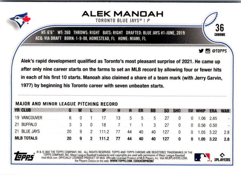 2022 Topps Chrome Alek Manoah