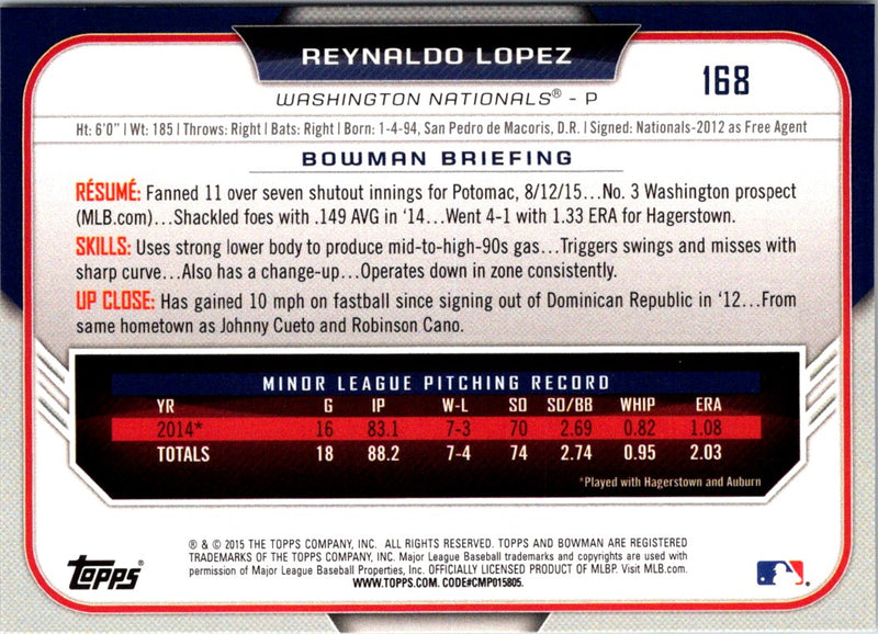 2015 Bowman Draft Picks & Prospects Reynaldo Lopez