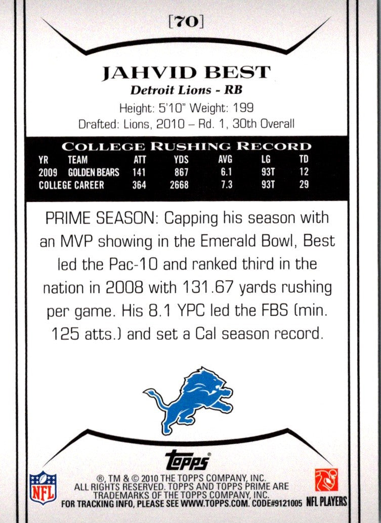 2010 Topps Prime Retail Jahvid Best