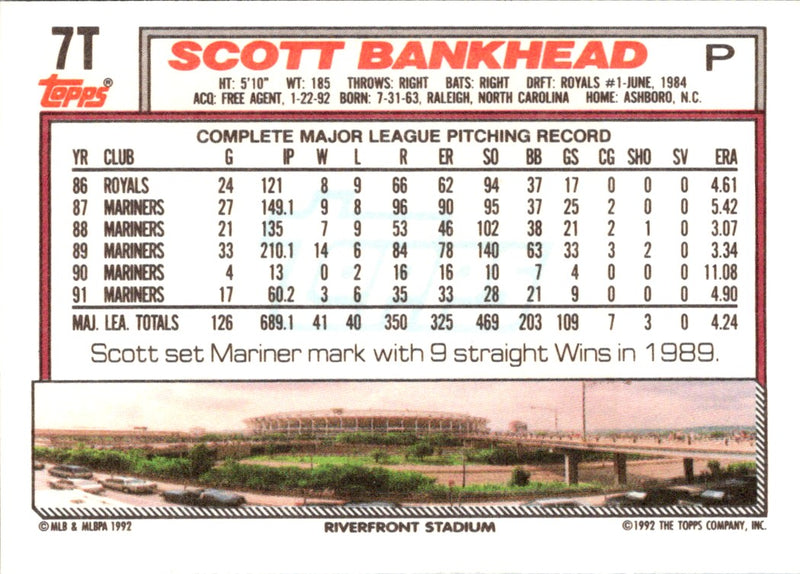 1992 Topps Traded Scott Bankhead