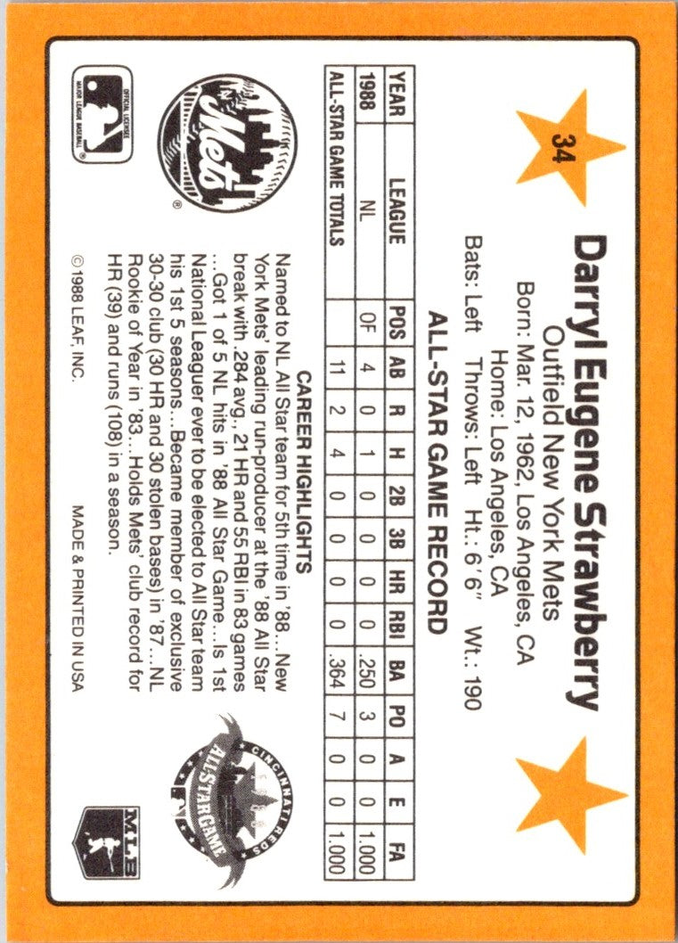 1989 Donruss All-Stars Darryl Strawberry