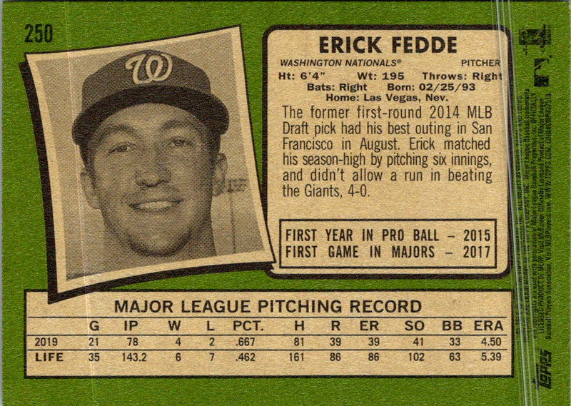 2020 Topps Heritage Erick Fedde