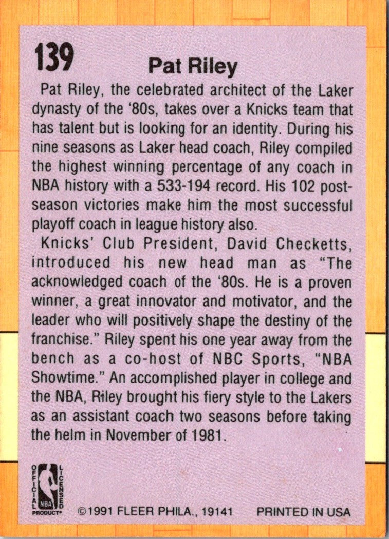 1991 Fleer Pat Riley