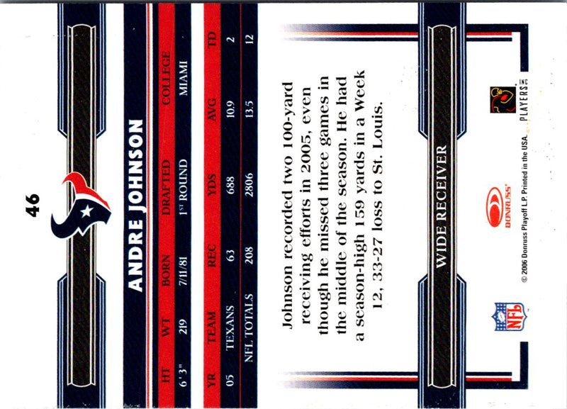 2006 Donruss Threads Andre Johnson