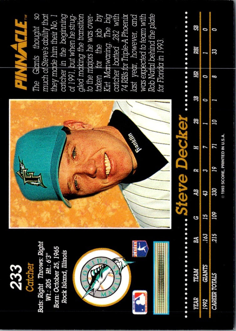1993 Pinnacle Steve Decker