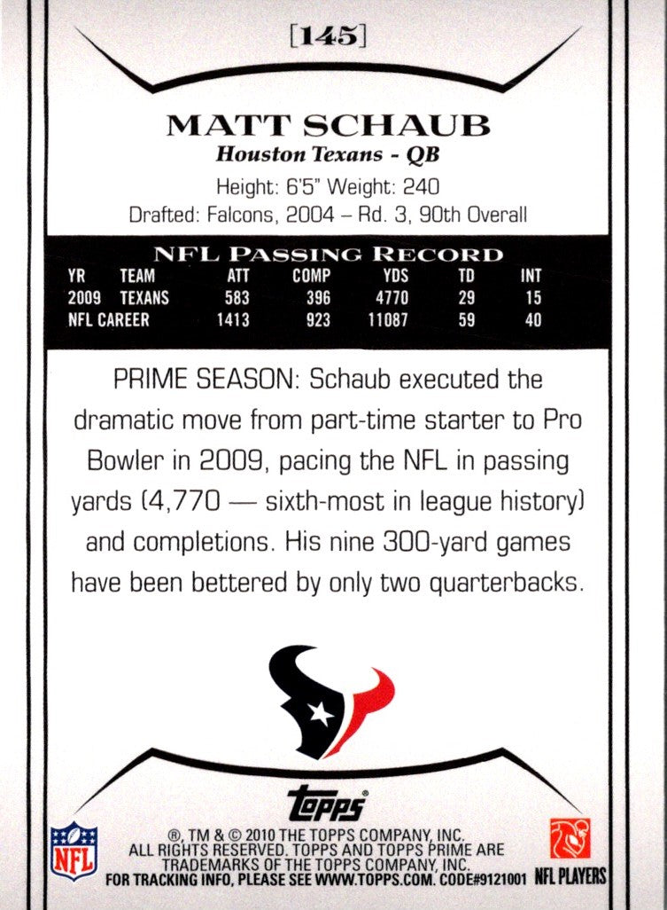 2010 Topps Prime Matt Schaub