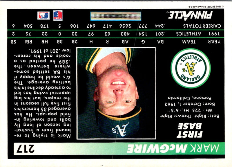 1992 Pinnacle Mark McGwire