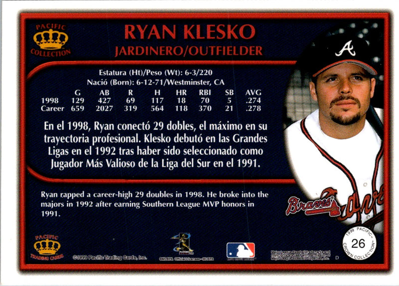 1999 Pacific Crown Collection Red Ryan Klesko