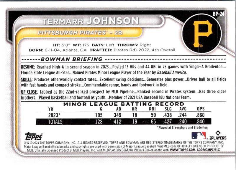 2024 Bowman Prospects Termarr Johnson