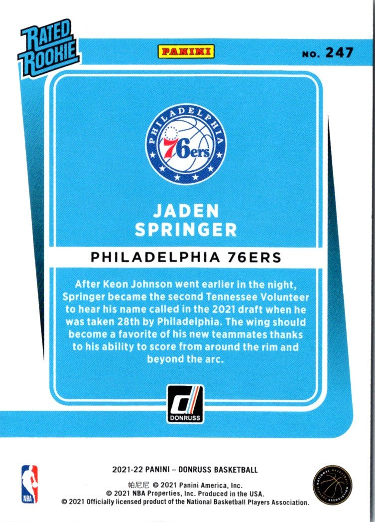 2021 Donruss Rated Rookies Jaden Springer