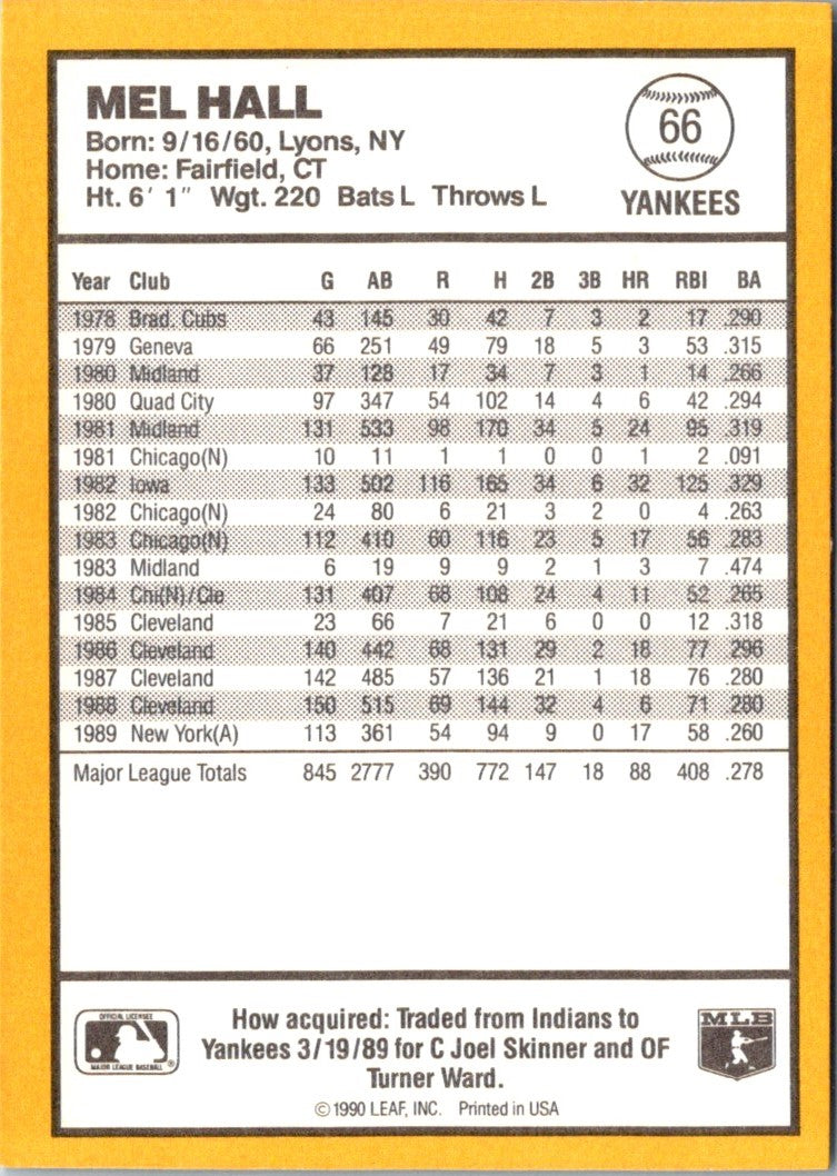 1990 Donruss Best of the AL Mel Hall