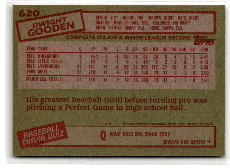 1985 Topps Dwight Gooden