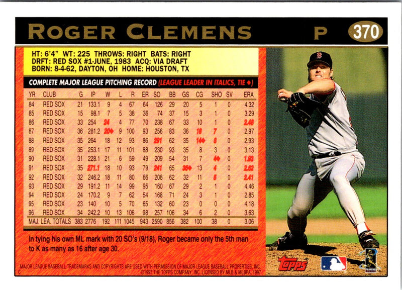 1997 Topps Roger Clemens