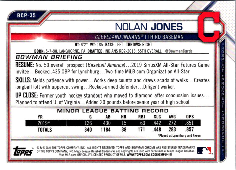 2021 Bowman Chrome Prospects Nolan Jones