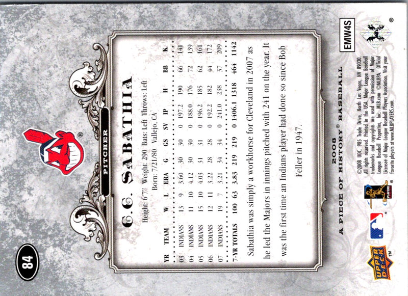 2008 Upper Deck A Piece of History CC Sabathia