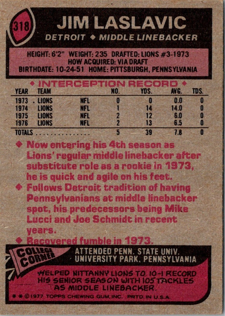 1977 Topps Jim Laslavic