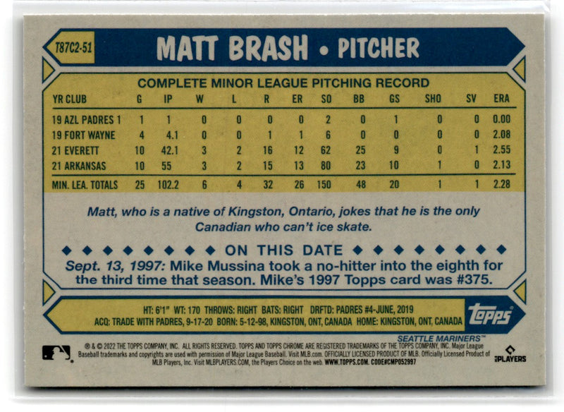 2022 Topps Chrome Platinum Anniversary Gold Prism Refractor Matt Brash