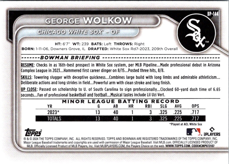 2024 Bowman Prospects George Wolkow