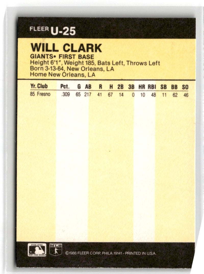 1986 Fleer Update Will Clark