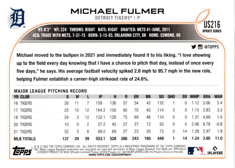 2022 Topps Update Michael Fulmer