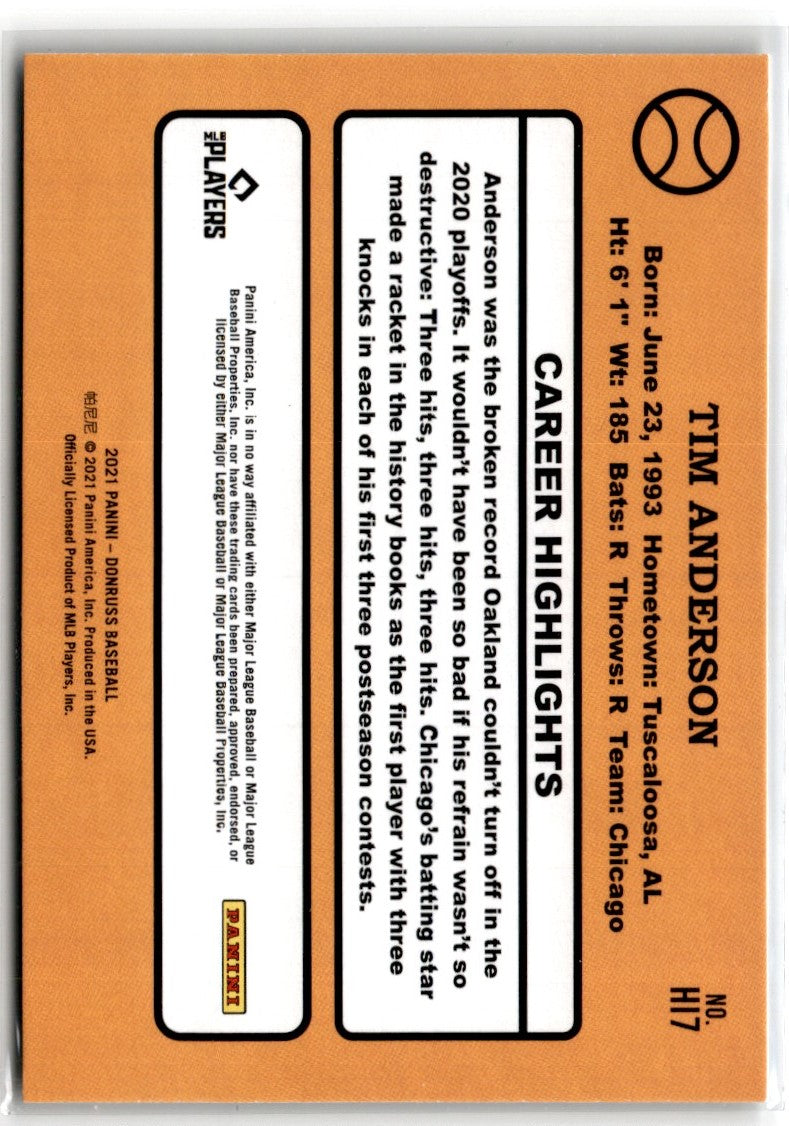 2021 Donruss Highlights Tim Anderson
