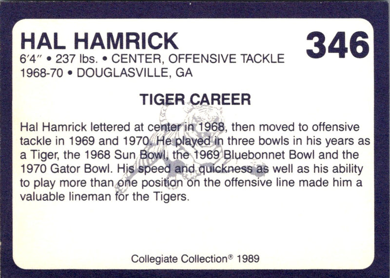 1989 Collegiate Collection Auburn Coke 580 Hal Hamrick