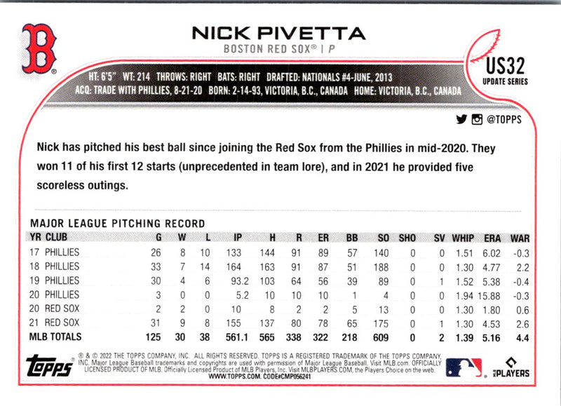 2022 Topps Update Nick Pivetta