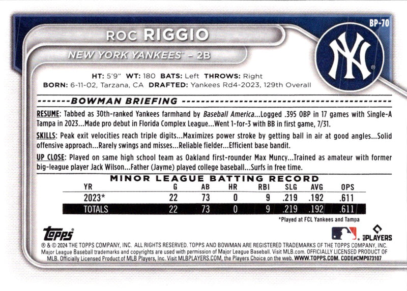 2024 Bowman Prospects Roc Riggio