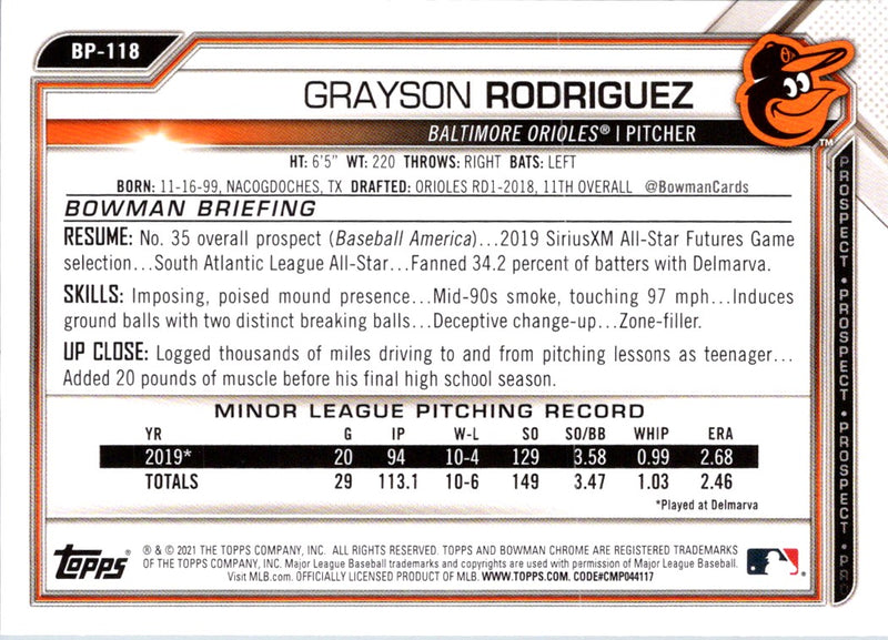 2021 Bowman Prospects Grayson Rodriguez