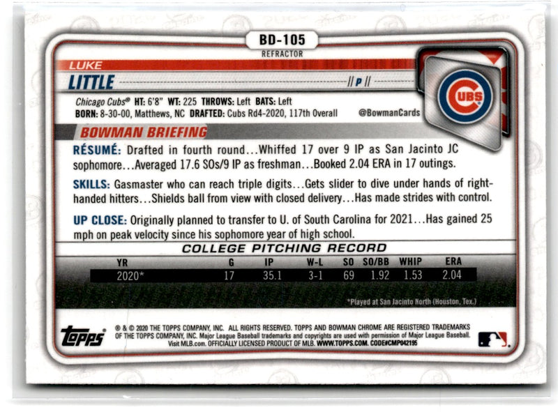 2020 Bowman Draft Chrome Luke Little