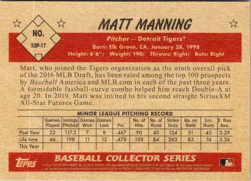 2019 Bowman Heritage Prospects Matt Manning