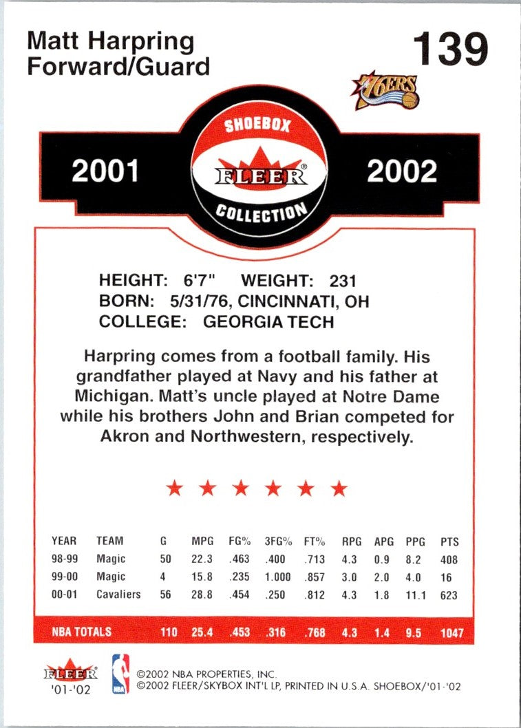 2001 Fleer Shoebox Matt Harpring