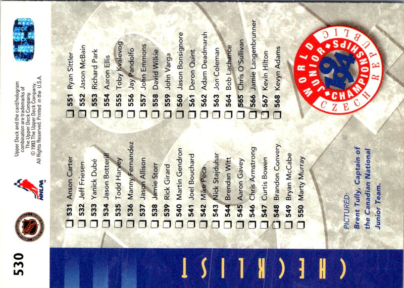 1993 Upper Deck World Junior Championships Checklist