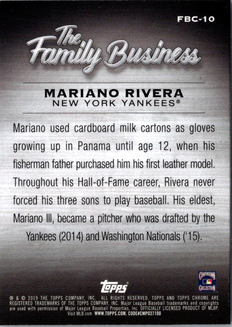 2019 Topps Chrome Update Edition The Family Business Mariano Rivera