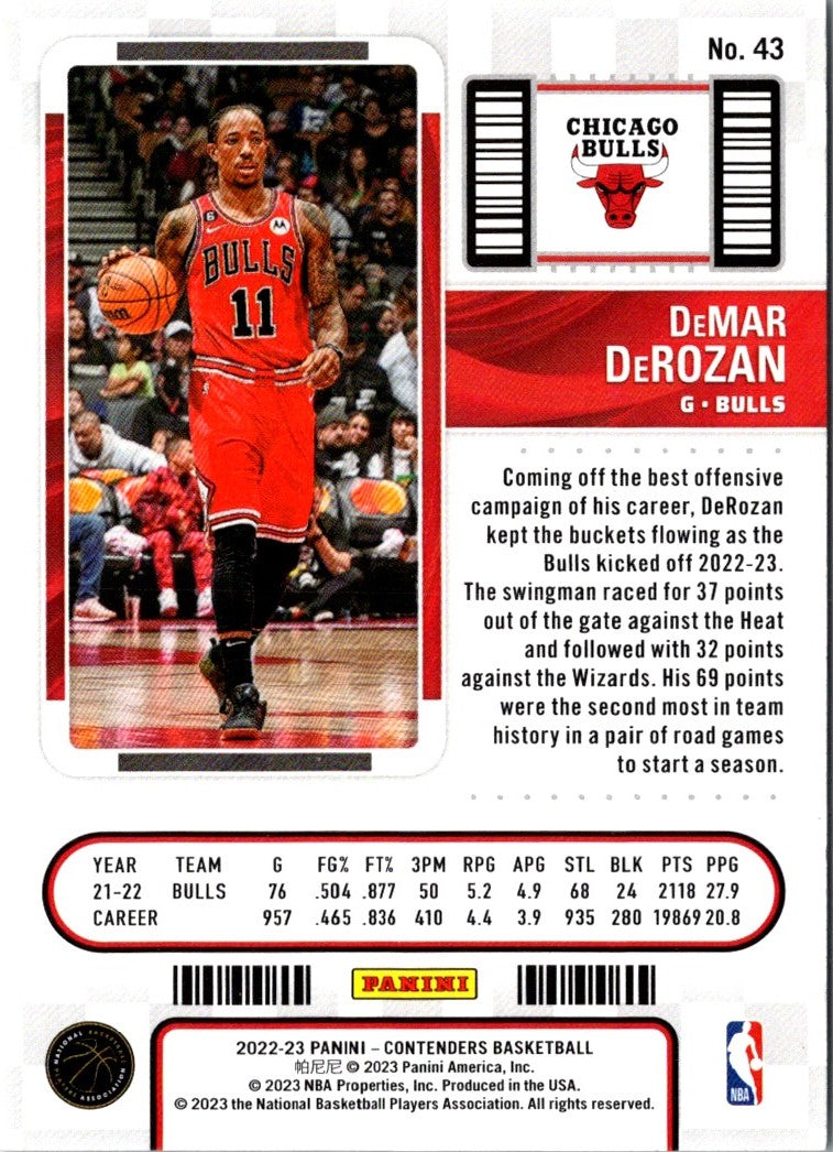 2022 Panini Contenders Game Ticket Red DeMar DeRozan