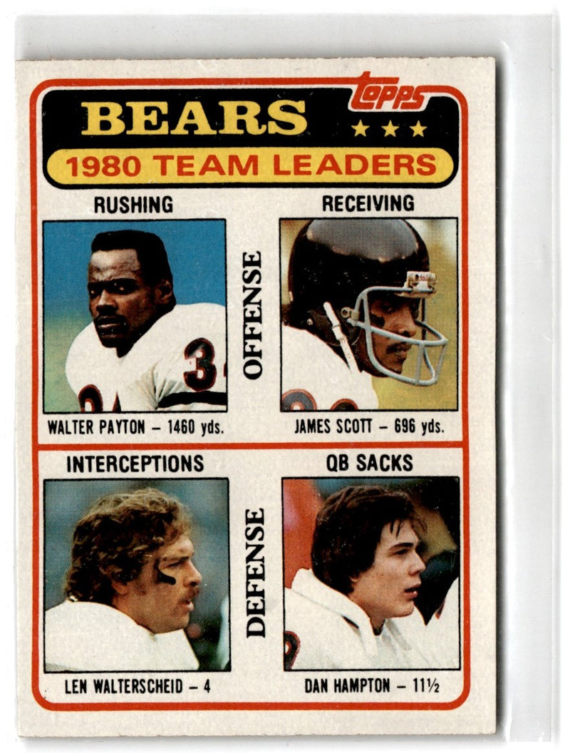 1981 Topps Walter Payton/James Scott/Len Walterscheid/Dan Hampton