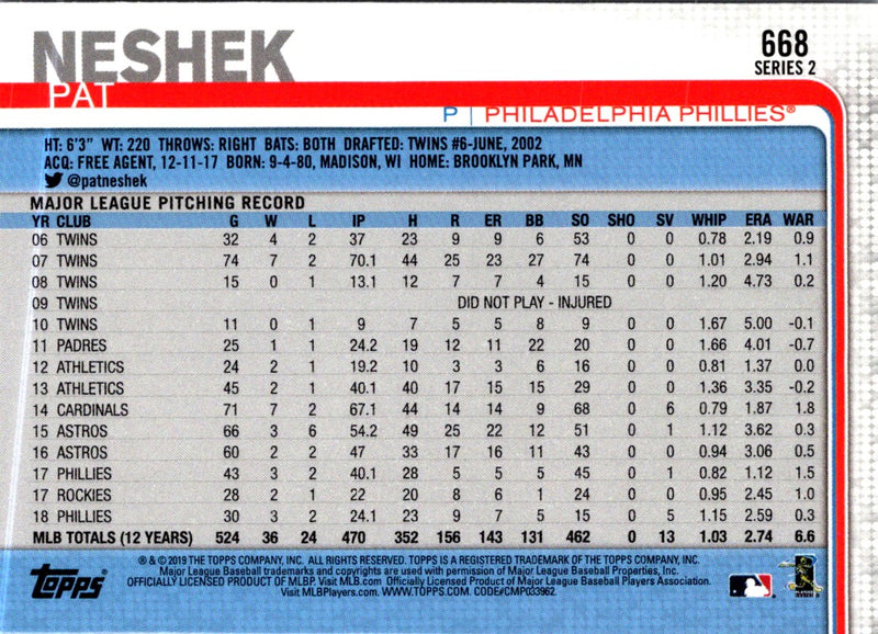 2019 Topps Pat Neshek