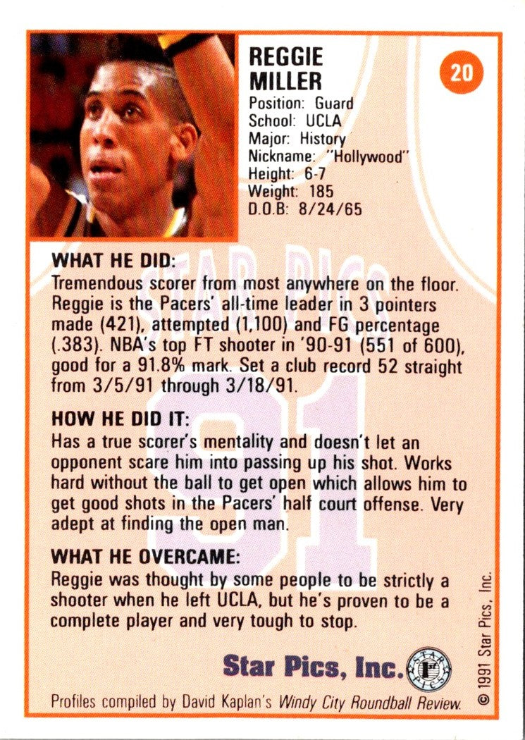 1991 Star Pics Medallion Reggie Miller