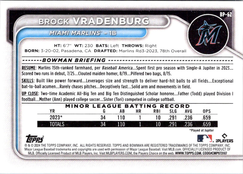 2024 Bowman Prospects Brock Vradenburg