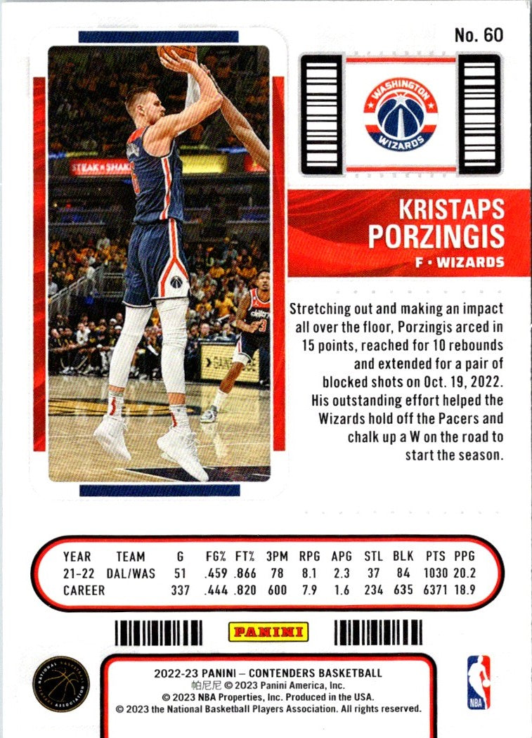 2022 Panini Contenders Game Ticket Red Kristaps Porzingis