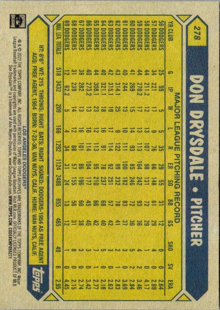 2022 Topps Archives Don Drysdale