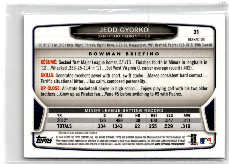 2013 Bowman Draft Picks & Prospects Chrome Jedd Gyorko