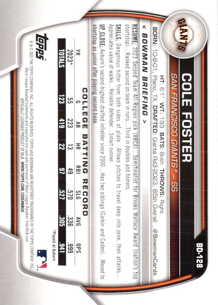 2023 Bowman Draft Cole Foster