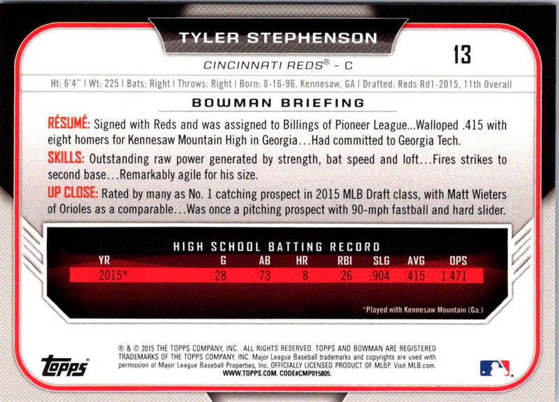 2015 Bowman Draft Picks & Prospects Tyler Stephenson