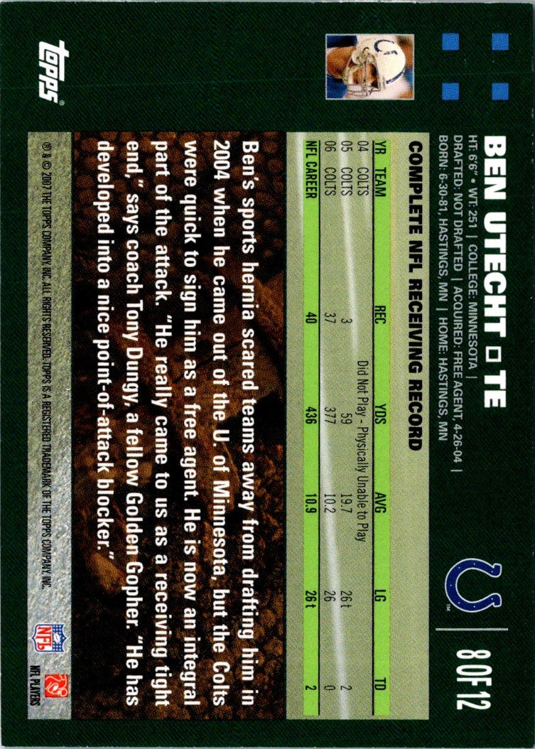 2007 Topps Indianapolis Colts Ben Utecht