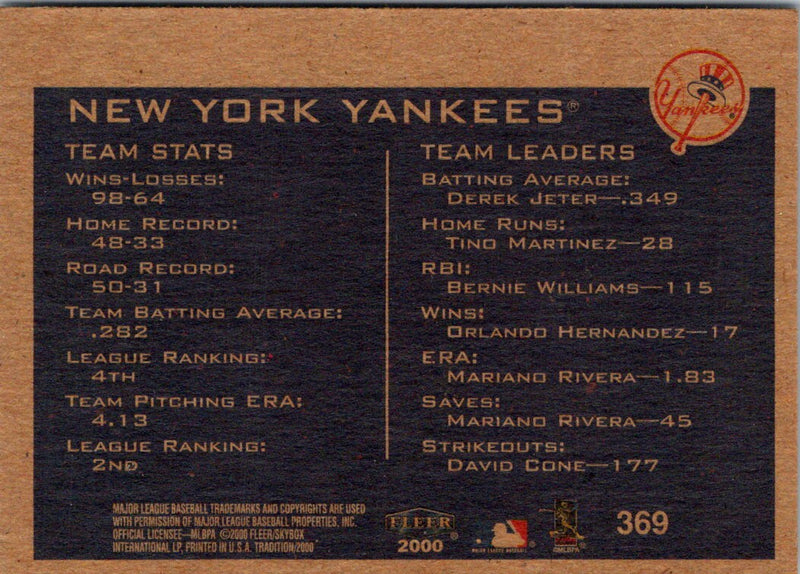 2000 Fleer Tradition New York Yankees