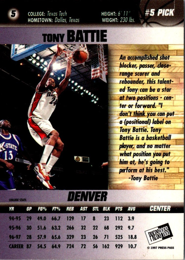 1997 Press Pass Double Threat Tony Battie