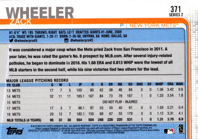 2019 Topps Zack Wheeler