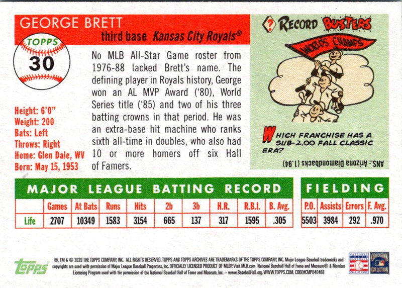 2020 Topps Archives George Brett