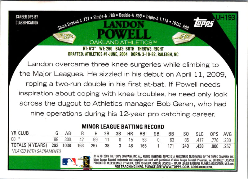 2009 Topps Updates & Highlights Landon Powell